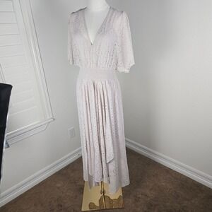 Lovestitch NWT Burnout Polka Dot Midi Dress Smocked Waist Sparkle Size L fairy